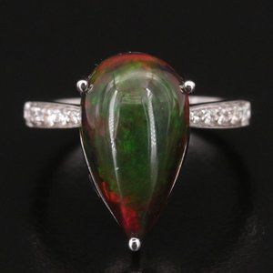 14K White Gold Black Opal and Diamond Ring